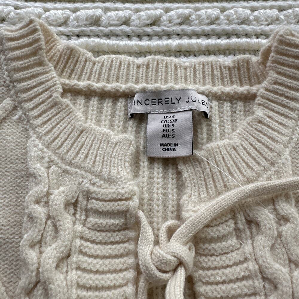 NWT Sincerely Jules Cream Cable Knit Floral Embroidered Tie-Front Vest Sweater S - Picture 6 of 12